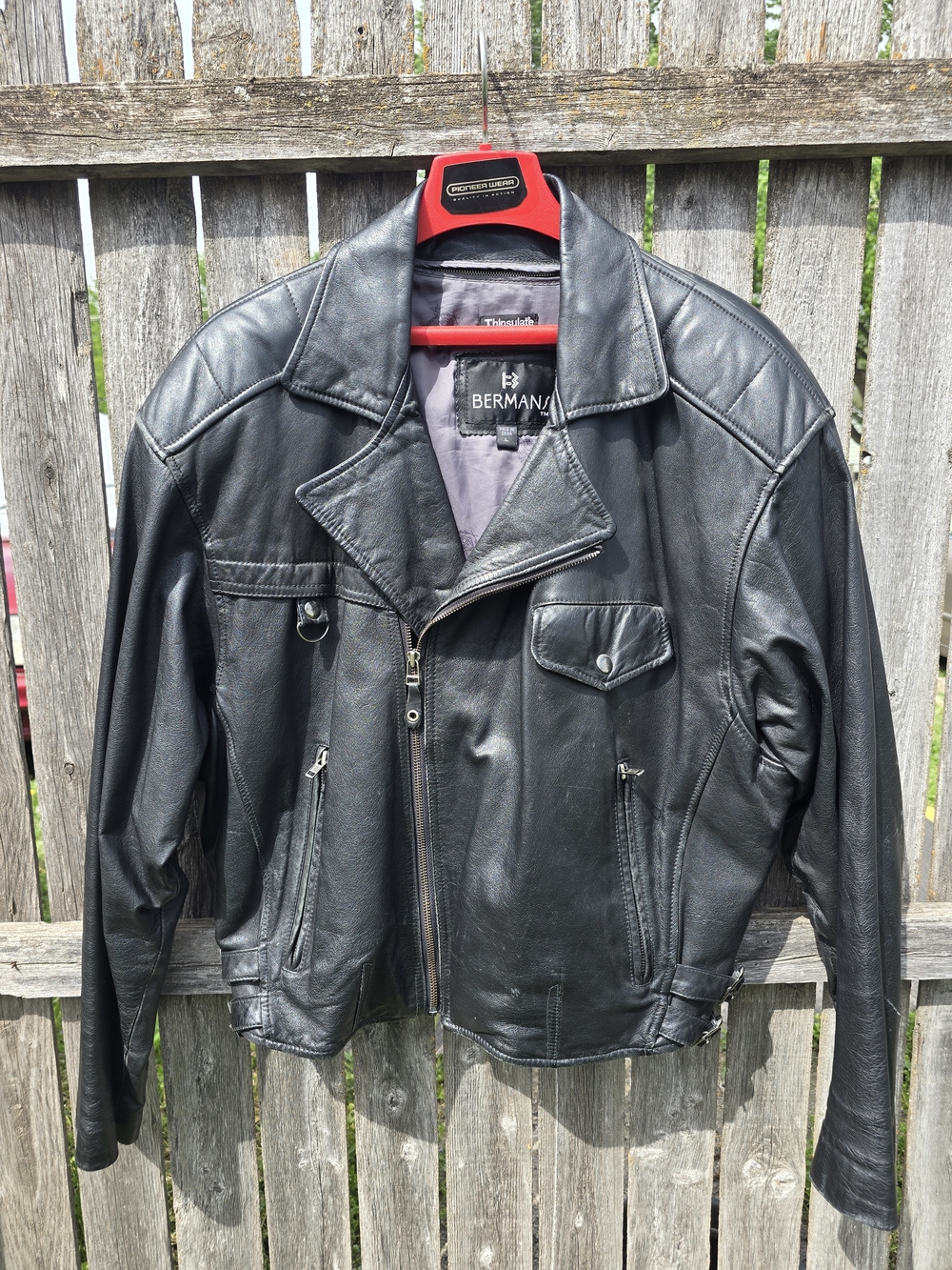 Berman's Men’s Black Leather Zip Motorcycle Jacket With Remvable Liner